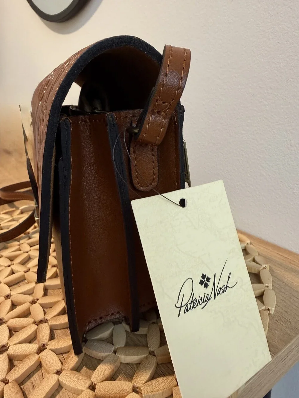 Patricia Nash Tooled Floral Leather Crossbody Bag Cognac NWT Romantic Boho Chic